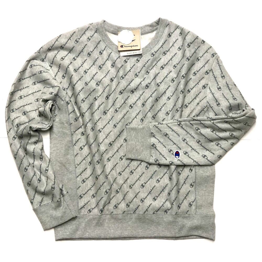 Champion Womens Reverse Weave Crew Sweatshirt Sz L Spellout Diagonal Script Lrg